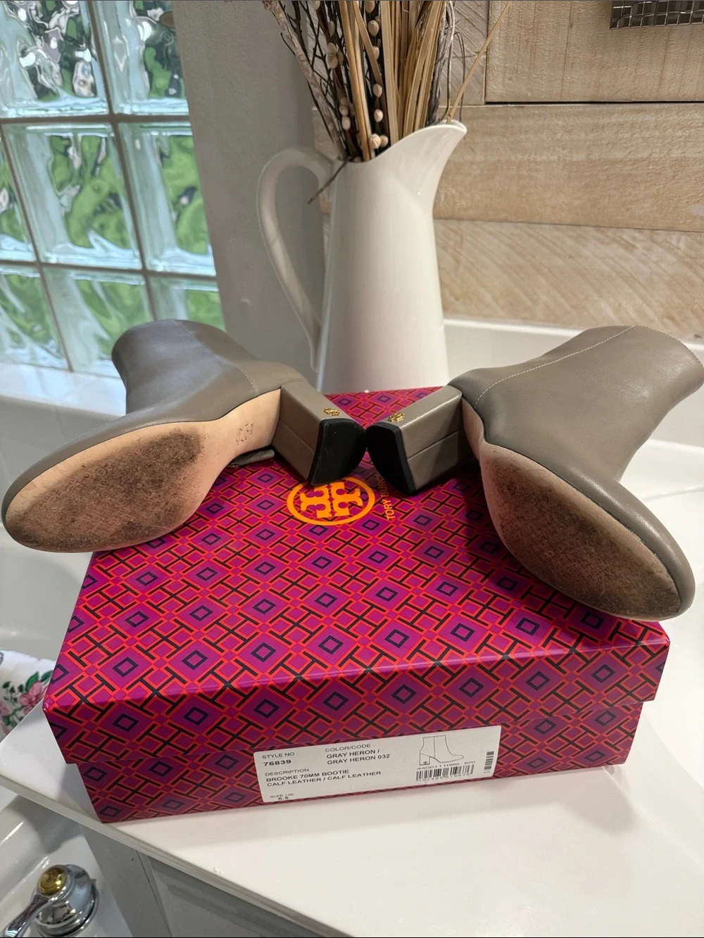 Tory Burch Brooke 70mm Gray Heron Calf Leather Bootie